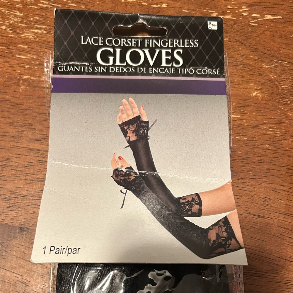 Elegant Black Lace Corsette Fingerless Gloves